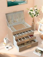 BOOVO Jewelry Boxes for Women, 5 Layer Jewelry Organizer with Necklace Hanger and Drawers, Large Jewelry Box for Earrings, Ne