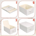 Large 17''x12'' Quart Collapsible Stackable Storage Bins with Lids, 6 Packs Off White Fabric Closet Boxes with Lids, Storage 