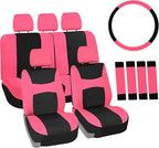 FH Group Full Set Cloth Car Seat Covers, Universal Fit combo, Low Back Front Seat Covers, Airbag Compatible, Split Bench Rear