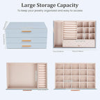 Dajasan Jewelry Box Organizer, 3-Tier Jewelry Storage with 2 Drawers, Large Jewelry Boxes for Women, PU Leather Surface with 