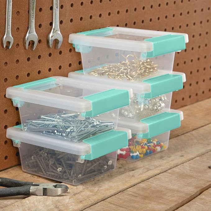 Sterilite 24-Pack Clip Box, Stackable Clear Plastic Bins with Latching Lids, Mini - Writing, Arts or Crafts Supplies Storage 