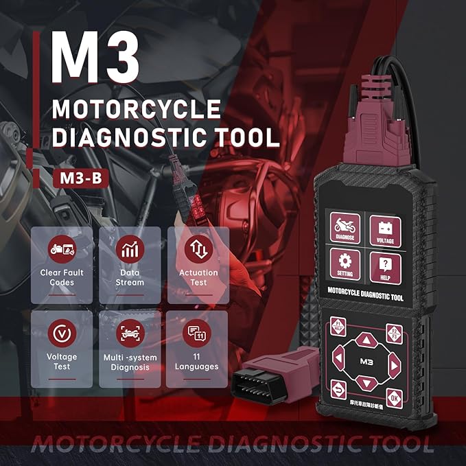 M3-B Motorcycle Diagnostic Tool, OBD2 Scanner for KYMCO 3P, SYM 3P, Yamaha 2/3/4P & OBD2 16P, Motorcycle Code Reader with
