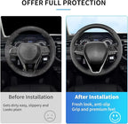 Hand Sewn Steering Wheel Cover for Toyota RAV4 SUV 2019-2024 / Avalon 2019-2022 / Camry 2018-2024 / Corolla 2020-2025 Genuine Leather Sew On Steering Wheel Cover Full-Wrap Accessories(Black)