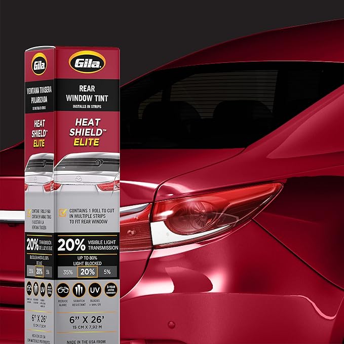 Gila® Heat Shield Elite™ 20% Rear Window Ceramic Automotive Window Tint DIY Advanced Heat Control Glare Control (6in x 26ft Strips)