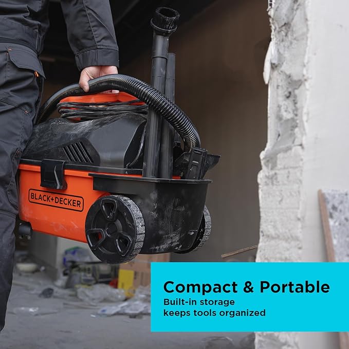 BLACK+DECKER Shop Vacuum Wet and Dry, 4 Gallon 5.0 Peak HP Wet/Dry Vacuum, Quiet Operation with Muffler, Long Reach Cleaning 