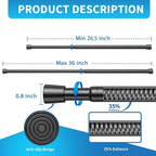 AIZESI Tension Curtain Rod for Windows 26.5 to 36 inch, Adjustable Expandable Pressure Spring Curtain Rod No Drilling, Black 