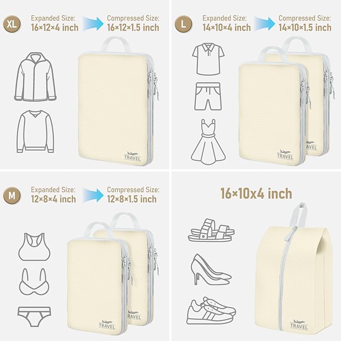 6 Set Compression Packing Cubes, Suitcase Organizer, Lightweight Travel Essentials, Compression Bags For Travel Accessories L