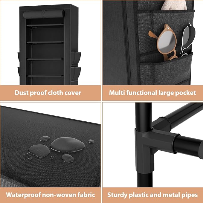 VTRIN Vertical Narrow Shoe Rack Organizer 10 Tier Tall Shoe Shelf Holds 20-22 Pairs with Non-Woven Dustproof Cover for Closet