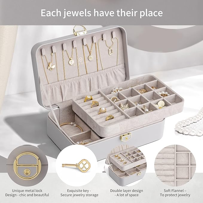Vlando Jewelry Boxes for Women,2 Layers Jewelry Box with Lock,Birthday Gifts for Women Girls,Jewelry Organizers for Earrings 
