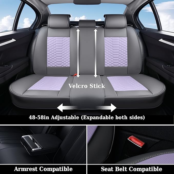 Coverado Seat Covers Full Set, Waterproof Nappa Leather Seat Covers for Cars, 5 Seats Universal Car Seat Protectors, Gray and