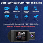 Dual Dash Cam Front and Inside, FHD 1080P Dashcam with 64GB Card, DashCamera for Cars with Night Vision, 24H Parking Monitor,