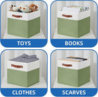 Temary 13 Inch Cube Storage Bin 4 Pack Fabric Storage Cubes Fabric Storage Bin for Shelf, Cube Storage Basket with Leather Ha
