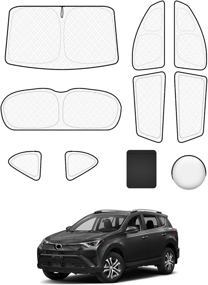 8pcs Thicken Full Car Window Shades for Toyota RAV4 2013-2018，Accessories, Reflective Windshield Sunshade Window Covers for Side Rear,UV Block and Blackout Privacy for Camping