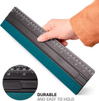 FOSHIO 12 Inch Felt Squeegee for Vinyl Built-in 30CM Ruler 4 Round Corners Universal Card Tint Squeegee with Suede Felt Edge, Window Tint Film Installing Hard Black PP Car Vinyl Wrap Scraper Tool