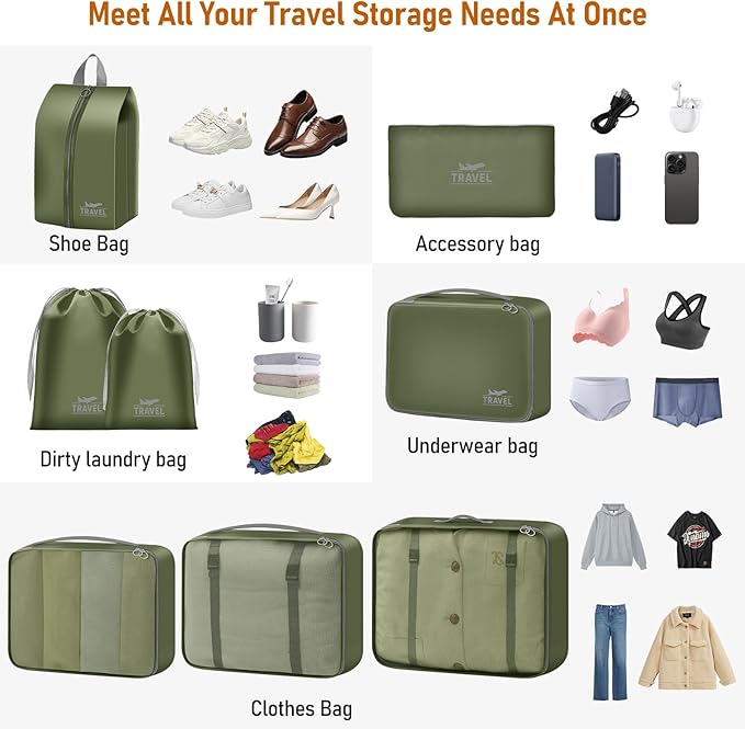 Packing Cubes for Travel - 8 Set Luggage Organizer Bags for Family, Mesh Breathable Packing Cubes for Suitcases Durable Trave