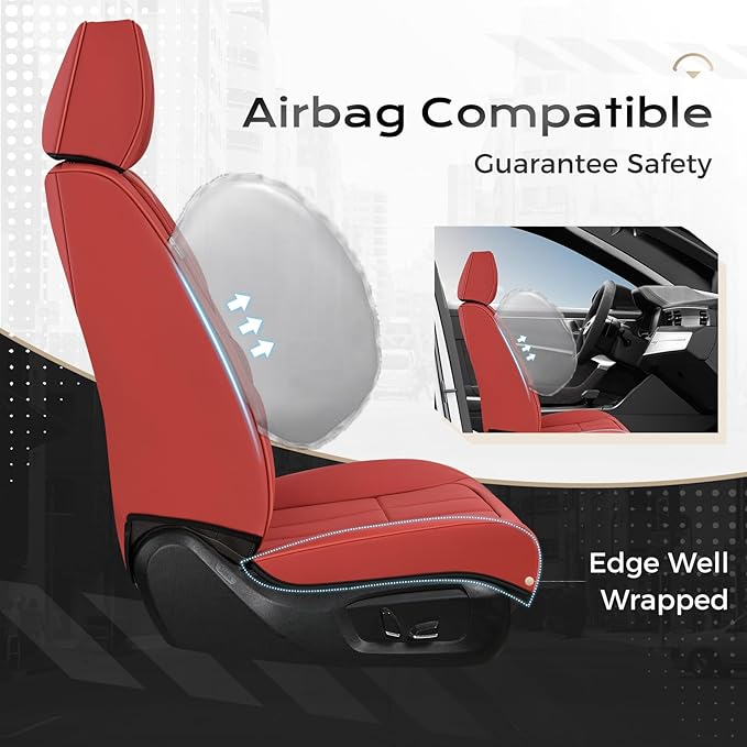 Coverado Car Seat Covers Front Set, Luxury Nappa Leather Seat Covers Universal Fit Waterproof Non-Slip Breathable Automotive 