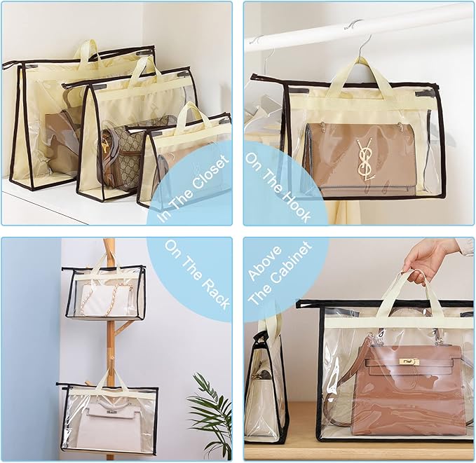 CINPIUK Clear Handbag Storage Bags Purse Organizer for Closet, Zipper Hanging Storage Bag for Handbags, XL, 4PCS