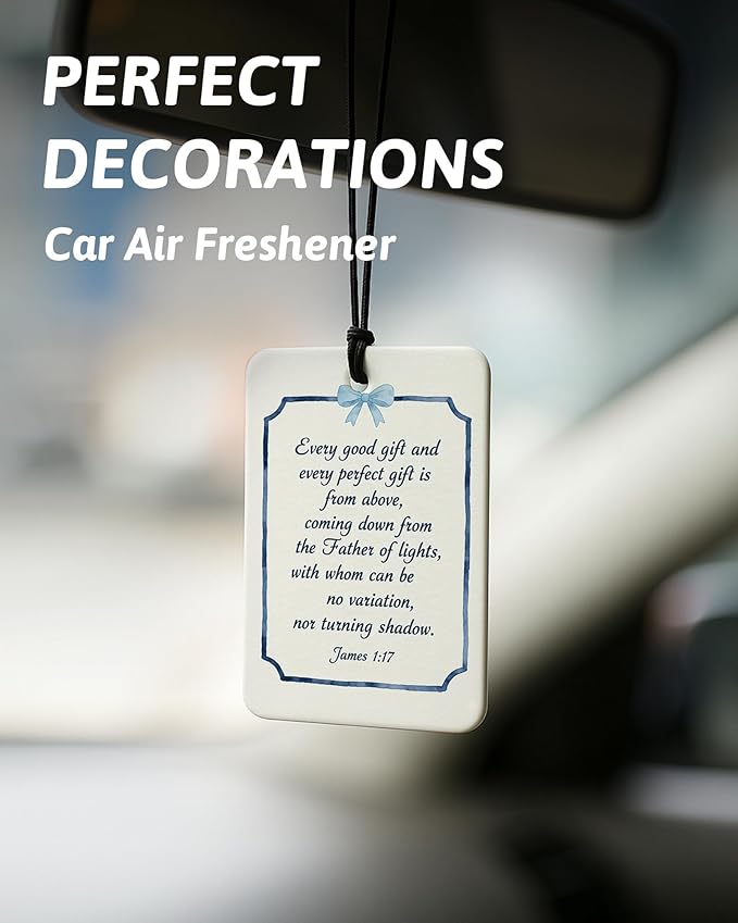 Preppy Blue Christian Air Freshener 4 Pcs, Coquette Blue Bow Religious Bible Verse Hanging Air Freshener for Cars Closet Draw