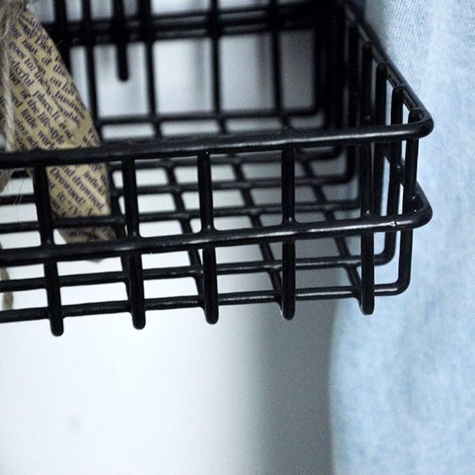 Black Metal Wire Hanging Basket, Multifunction Creative Mesh Wall Grid Holder Storage Organizer Plant Holder Shelf Flower Pot