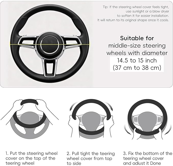 Wood Grain Steering Wheel Cover Microfiber Leather Breathable Anti Slip Universal Protector 14.5-15 inch Car Interior Accesso