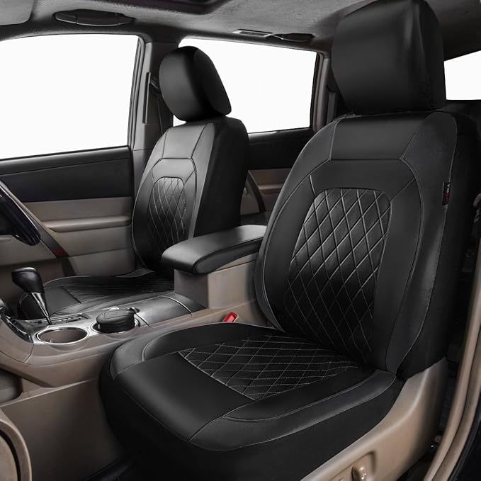Universal Deluxe Pu Luxury Vinyl Faux Leather Car Seat Covers Full Set, Airbag Compatible, Breathable, Fit for Cars, Trucks, 