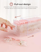 HOMEHIVE Clear Acrylic Jewelry Organizer Box with 20 Portable Pouches, Jewelry Storage Case for Women Girls, Tangle-Free, Ant