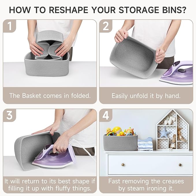 3-Pcs Shelf Baskets for Organizing, Closet Organizer Bins, Small Woven Baskets, Rope Toy Basket, Storage Basket for Shelves, 