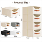 Homsorout Stackable Storage Drawers - Collapsible Storage Bins with Drawers, 4 Pack Closet Shelf Organizer Basket, Fabric Pul
