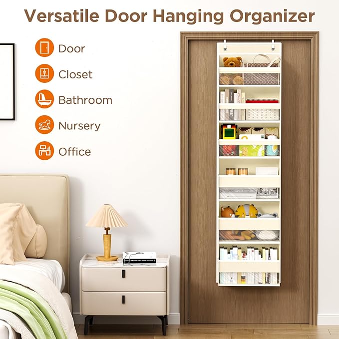 Mefirt Over The Door Organizer, 6 Shelf Door Hanging Organizers with 6 Large Capacity Pockets, Behind Door Storage Hanging Sh