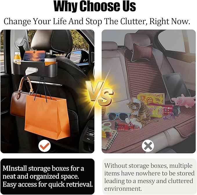 2Pack Car Backseat Organizer for Kids & Travelers - 4 in 1 Multifunctional Car Seat Back Storage with Cup Holder, Tissue Box, Snack/Handbag Holder - Nappa Leather Universal Fit for SUV/Van(Black)