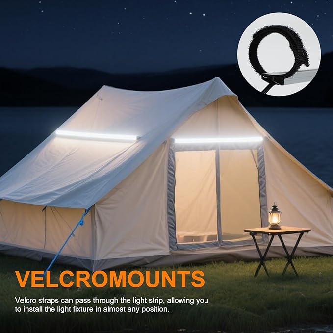 12V LED Interior Light Bar Kit Dimmable IP67 Waterproof Camping String Lights, 4 Bars White Aluminum Magnetic Mount Exterior Lights for RV, Camping Tent,Car