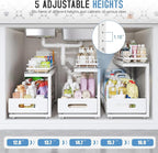 Under Sink Organizer Upgrade To Professional Rails,2-Tier Dual Pull Out Cabinet Storage,Height Adjustable Slide Out Drawers F