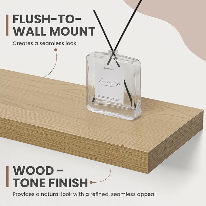 30 Inch Floating Shelves, 8 Inch Deep Floating Shelves for Wall, Hanging Shelf with Invisible Brackets, Deep Shelves for Bath