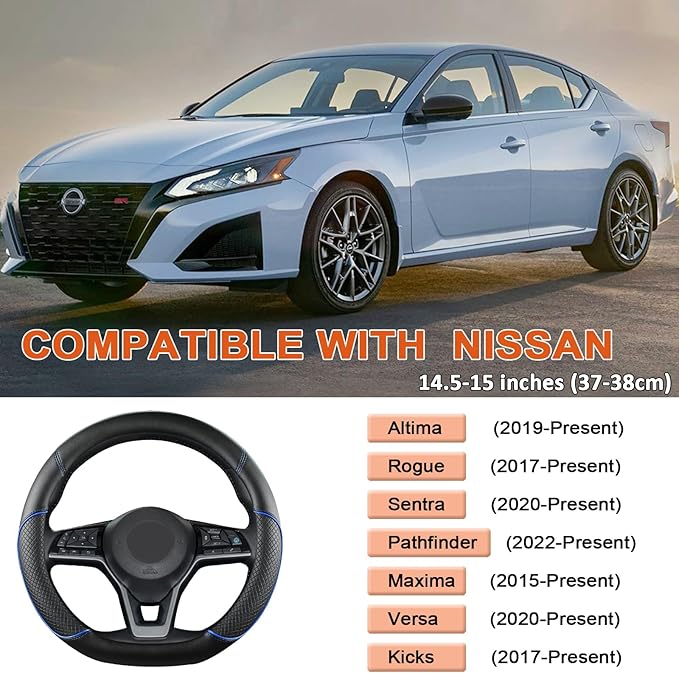 GIANT PANDA D Shape Steering Wheel Cover for Nissan Rogue Kicks - Auto Car Steering Wheel Cover Customized for Nissan Altima 