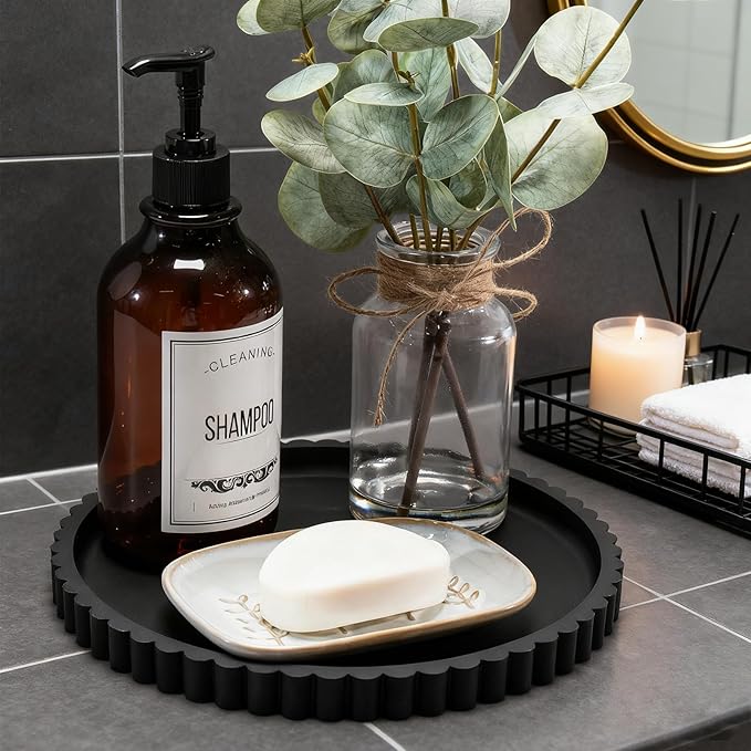 HighHerz Silicone Bathroom Countertop and Vanity Tray-10 Inch Round Silicone Bathroom Tray, Modern Bathroom Decor, Coffee Tab