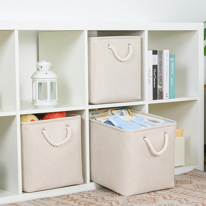 Bidtakay Large Storage Baskets for Shelves 3 Pack Fabric Storage Bins for Organizing Linen Collapsible Organizer for Closet-L