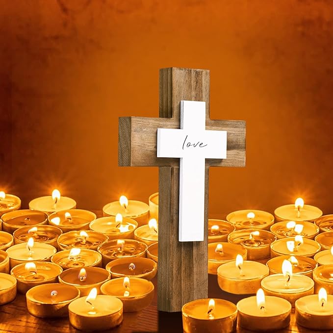 OKSQW Wall & Table Wooden Cross with Love Sign Christians Spiritual Religious Cross Gifts With Hook On Hanging Wall Or Table 