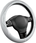 PIC AUTO Steering Wheel Cover, Silver Patterned Leather Patchwork Design, Universal Fit 14.5"–15.5", Anti-Slip, Odor-Free, So
