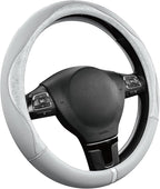 PIC AUTO Steering Wheel Cover, Silver Patterned Leather Patchwork Design, Universal Fit 14.5"–15.5", Anti-Slip, Odor-Free, So