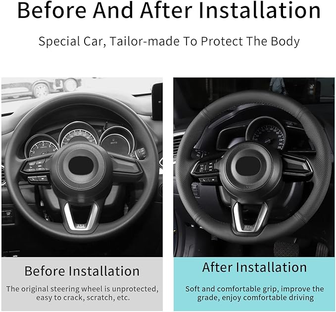 Hand Sewn Microfiber Leather Steering Wheel Cover on Wrap,Fit for 2017 2018 Mazda 3/2017-2020 Mazda CX-5 Mazda 6/2016-2020 CX-9/2018 2019 2020 CX-3