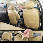 Beige Leather Seat Covers, 5 Seats Universal Car Seat Covers Full Set, Waterproof Automotive Seat Covers Breathable Front and