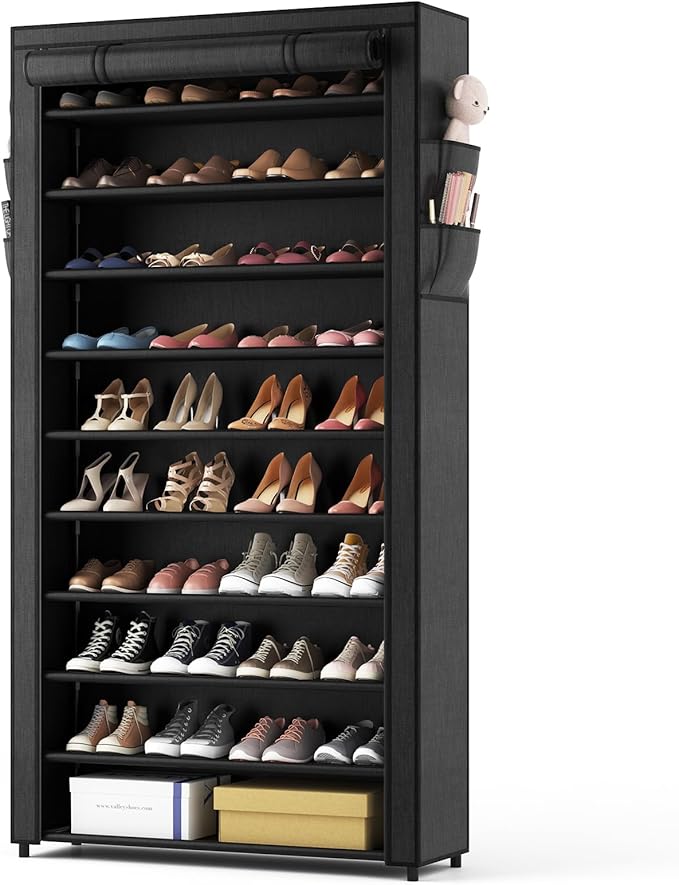 ROJASOP 10 Tier Shoe Rack with Covers,Large Capacity Stackable Tall Shoe Shelf Storage to 50-55 Pairs Shoes and Boots Sturdy 