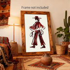 Vintage Western Cowboy Wall Art Decor Red Wine Cowgirl Posters Burgundy Cowgirl Prints Midwest Rustic Cowboy Painting Picture