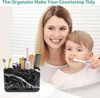 Boperzi Black Toothbrush Holder for Bathroom Toothpaste Organizer Countertop, Detachable Anti-Slip Marble Toothpaste Storage 
