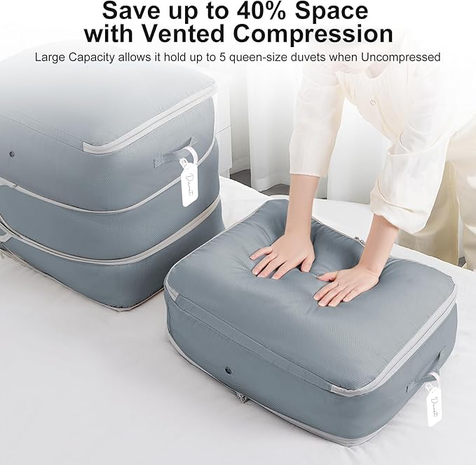 Comforter Storage Bag - Large Capacity Blanket Storage Bags 3-Layer Ultra Space Saving Self Compression Organizer, Washable C