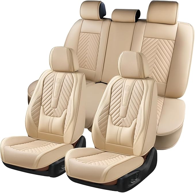 Coverado Car Seat Covers Full Set, Faux Leather Seat Covers for Car, Luxury Automotive Seat Covers Waterproof Car Seat Protec