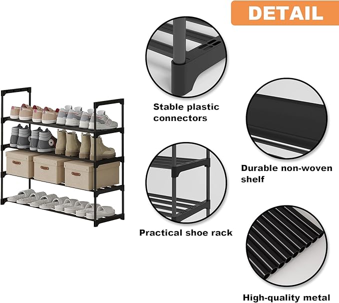 Calmootey 4-Tier Shoe Rack, Tall Large Capacity 20 Pairs Shoes Storage Organizer, Stackable Wide Shoe Shelf for Entryway, Hal