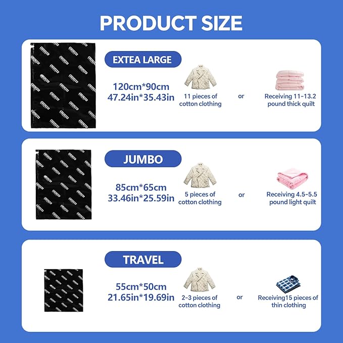 Travel Vacuum Storage Bags with Electric Pump, 15 Pack Vacuum Seal Bags for Clothing, Bedding, Pillow, Comforters, Blankets, 