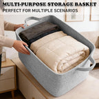 65L Large Blanket Basket,21"x16"x12" Rectangle Storage Bin with Handles,Woven Rope Laundry Basket for Toys, Clothes,Pillows,M