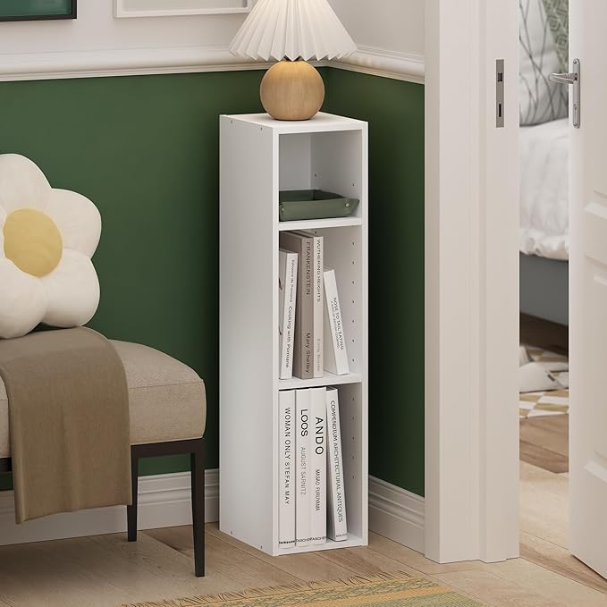 Furinno Fulda Book Shelf, 3-Tier Narrow Bookshelf, Bookcase with 8-in Width Storage Shelf, 9.3 x 7.9 x 31.5, for Living Room,